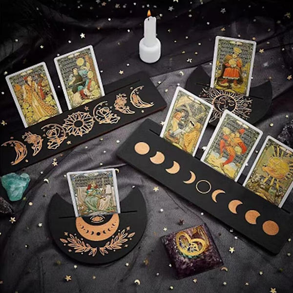 Bærbar Tarotkortstander i Træ, Rektangulær Måneformet Tarotbase Displaybakke Hekse Spådomsværktøj Tarotartikler 3