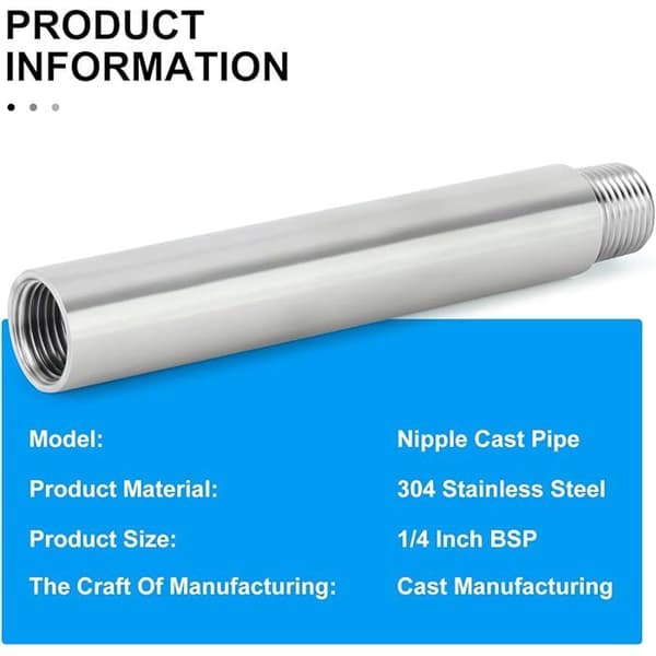 2 stk 150 mm 1/4\" hunn x 1/4\" hann BSP nippel støpt rør 304 rustfritt stål rørdeler