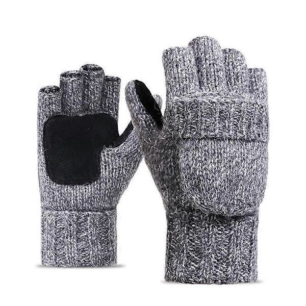 Talviset neulotut sormettomat käsineet, avattavat lapaset miehille ja naisille Light Gray