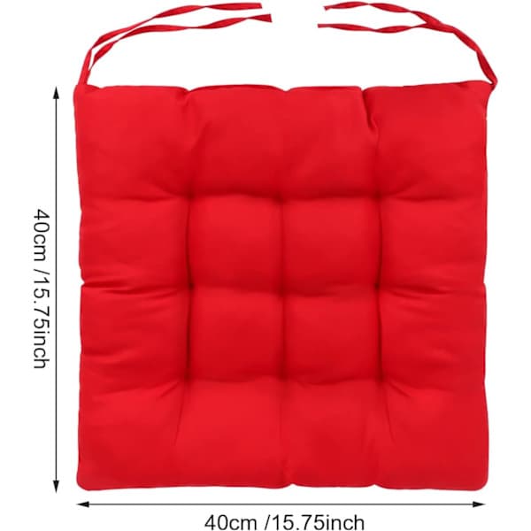 4-pack sittdynor för matstolar 40x40cm trädgårdsstolsdynor med snören bekväma tvättbara fyrkantiga sittdynor röda