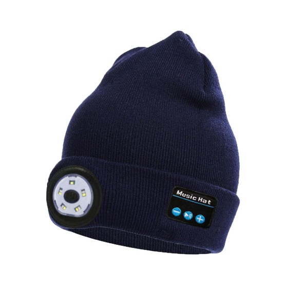 Udendørs Bluetooth Beanie Hat Med Forlygte, LED Musical Strikket Kasket Til Kvinder, Mand, Kæreste Dark Blue