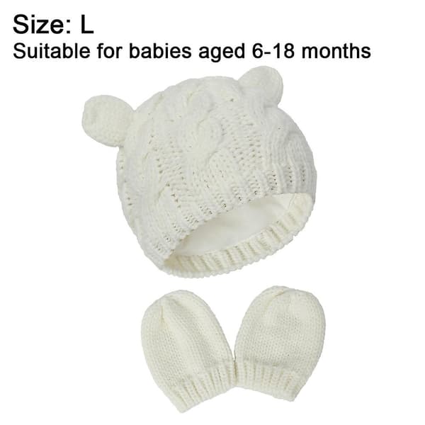 Baby efterår og vinter hue og handske sæt L white