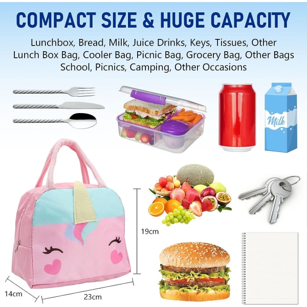 Kids Lunch Bag for Girls Boys Students, Reusable Cartoon Insulated Lunchbag,Small Foldable Waterproof Lunch Bags for Travel Picnic School