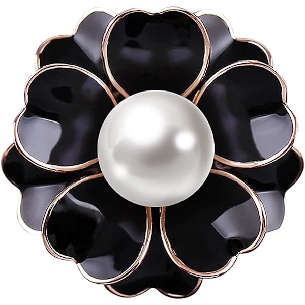 Kvinnors blomma artificiell pärla emalj legering brosch stift vit corsage kläder accessoarer snygg och populär hållbar (svart)
