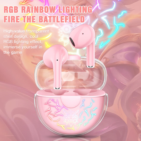 Immersive RGB-belysning Bluetooth 5.1 Støydempende Smart Touch Bluetooth-øretelefoner med Surround Sound og langvarig batteri pink