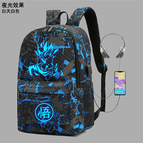 Valaiseva Dragon Ball -reppu, USB-ulkoilureppu, naisille ja miehille, Goku-kannettavan tietokoneen koululaukut, matkatavaroiden kapasiteetti, Mochila Escolars Black