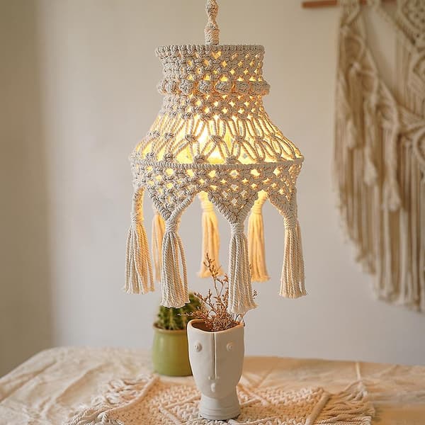 Macrame Lamp Shade Boho Hängande Pendel Ljusskydd, Kronljusskärm För Sovrum Vardagsrum Sjuksköterska