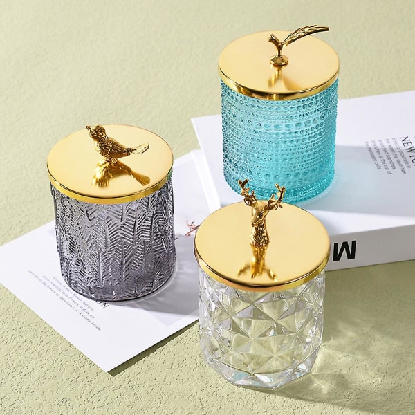 Biscuit Barrel Förvaringsburk Glasburk, Godisburk Dekorativa Burkar Med Lock Förvaring Smycken Glas Prydnadsask Grå blue