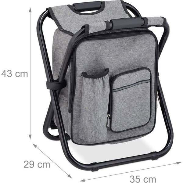 Campingkrakk med veske, sammenleggbar, bærbar, lett og solid, polyester, 43 x 35 x 29 cm, grå