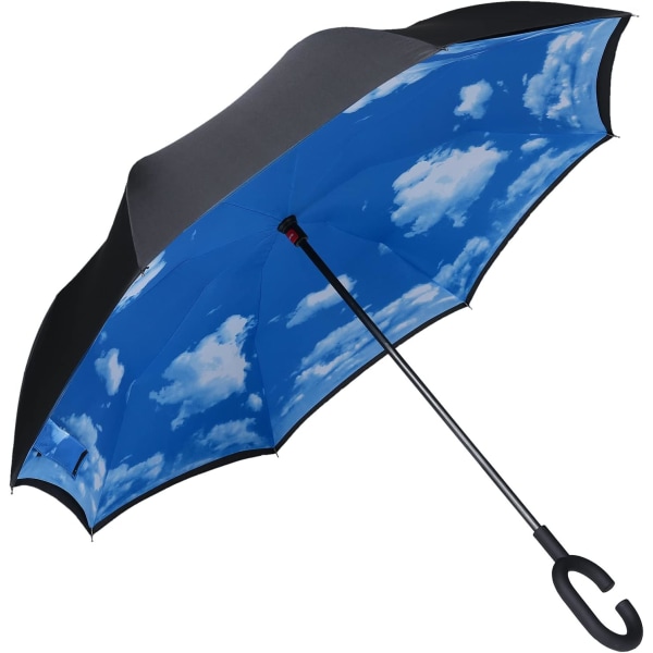 Dubbellagers inverterade paraplyer Omvänt fällbart paraply Självstående vindtätt UV-skydd Stort rakt reseparaply med C-format handtag