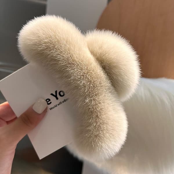 Plysj hårklemme elegant solid imitert pels plysj store hårklo klemmer høst vinter solid farge hårnål spenne for tykt hår Coffee Leopard