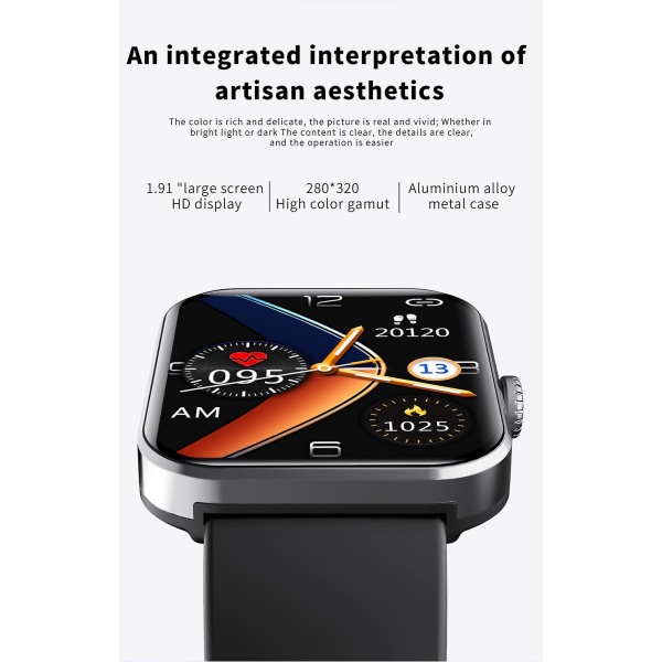 Blodglukose Smart Watch F57l 1,91 tommer Kroppstemperatur Fitness Tracker Heart
