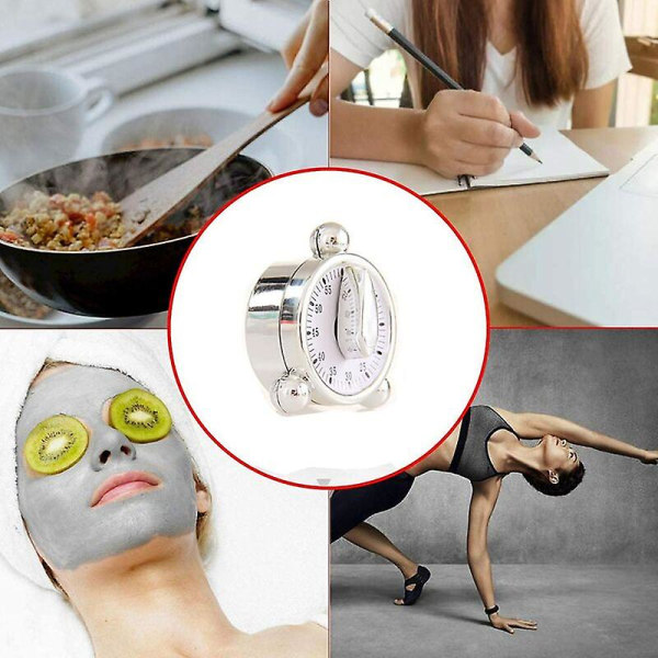 60 minuters kökstimer, mekanisk timer för barn, manuell timer för matlagning, lärande (silver) (hy)