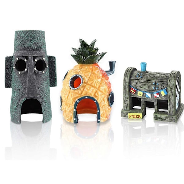 Svampebob Akvariedekoration Betta Lille Akvarium Ornament, Sæt med 3