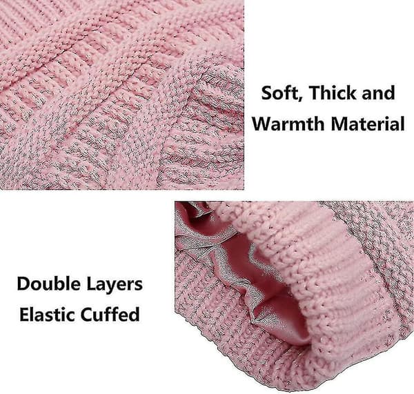 Dam vinter varm stickad mössa satin silkefodrad kabel stickad mössa tjock slouchy