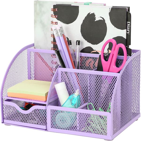 Skrivebordsorganisator/Mesh Skrivebordsoprydder/Penholder Multifunktionel med 7 rum Purple