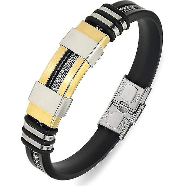 Justerbar armbånd til mænd, silikone viklearmbånd, rustfrit stål manchet armbånd gave
