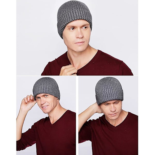 Vinterhatte til mænd Uldstrikkede Slouchy Beanie-hatte Varme Baggy Skull Cap Dark Gray