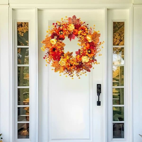 Efterårskrans til hoveddør, til boligindretning, høst, Thanksgiving, Halloween, 45cm