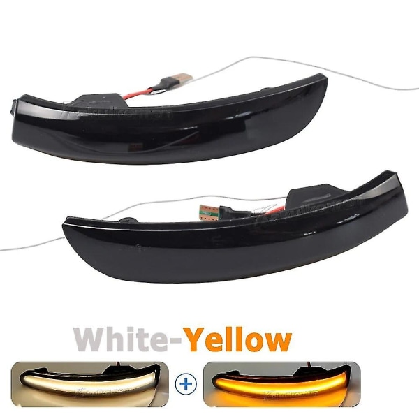 2st Dynamic Blinker Led Blinkers Rökt Flödande Backspegelljus Indikator för Ford Kuga Ecosport 2013-2018 White-Yellow