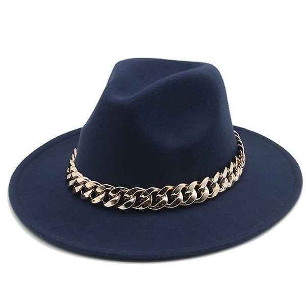 Fedora Hatte Fritid Uld Cap Ensfarvet Luksus Hat Hat Bryllup Ming Blue