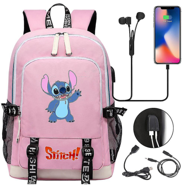 Anime Stitch -elokuvat USB latausreppu Koululaukku Peruskoulun opiskelija Pojat Tyttö Suuri kapasiteetti kirjalaukku Korkealaatuinen style 4