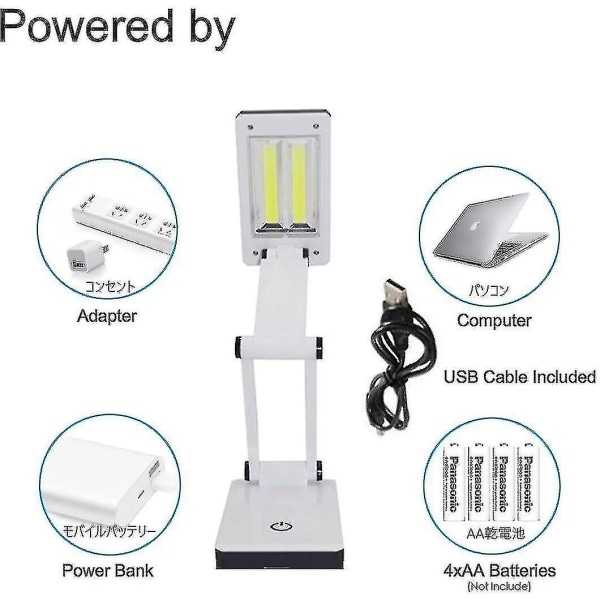 Superlys lysende bærbar LED-skrivebordslampe Reiselampe: sammenleggbar, berøringsfølsom kontroll, 3 justerbare lysstyrkenivåer, batteri og USB-drevet (hy)