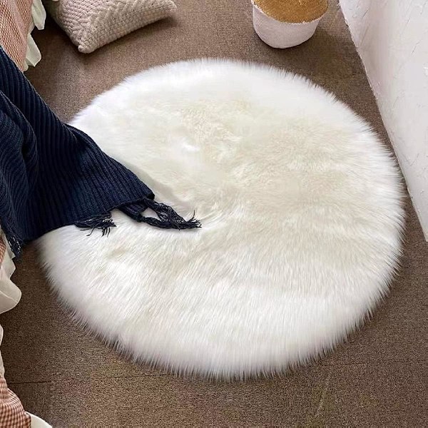 Faux pels fåreskind stil tæppe, Faux fleece stolbetræk sædepude blød fluffy shaggy område tæpper til soveværelse sofa gulv (rund hvid, 60 x 60 cm) Round White 60 x 60 cm