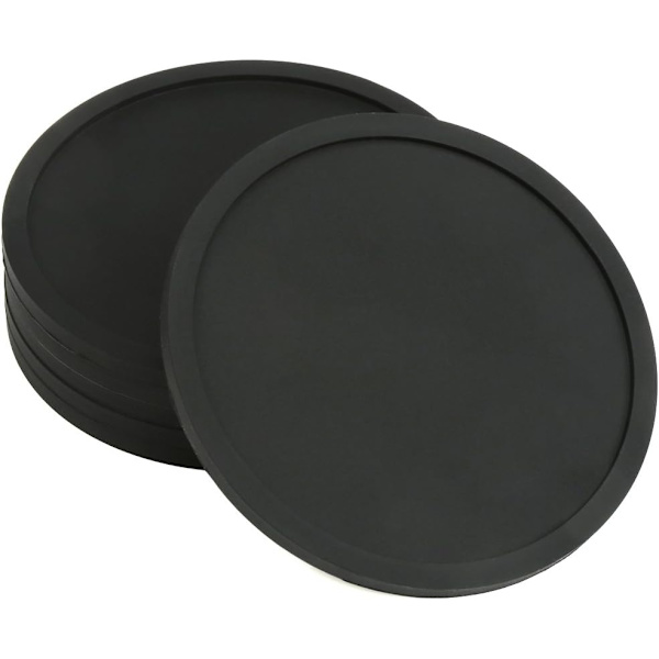 6 Kopper Pad Mat Sort - Rund Silikone Gummikop Underlag - Skridsikker til Kaffe Ølglas Vinglas Flaske Hjem & Bar - Silikone Kopmåtter black