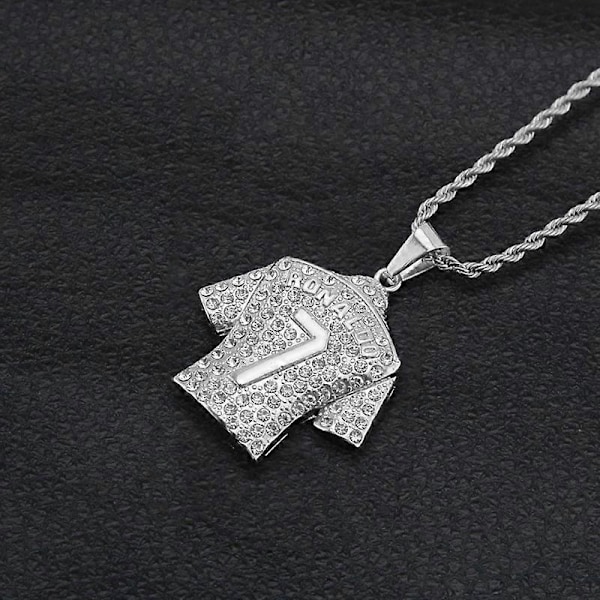 Iced Out Fotballtrøye Anheng Halskjede for Menn og Gutter, Nummer 7 Trøye Halskjede Silver