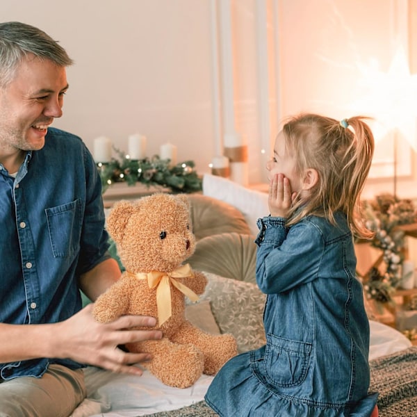 Gosedjur i form av björn, 40 cm söt nallebjörn plyschdocka, mjuk fluffig kramkudde dekor, lugnande mysdocka - för sensoriska behov och avkoppling