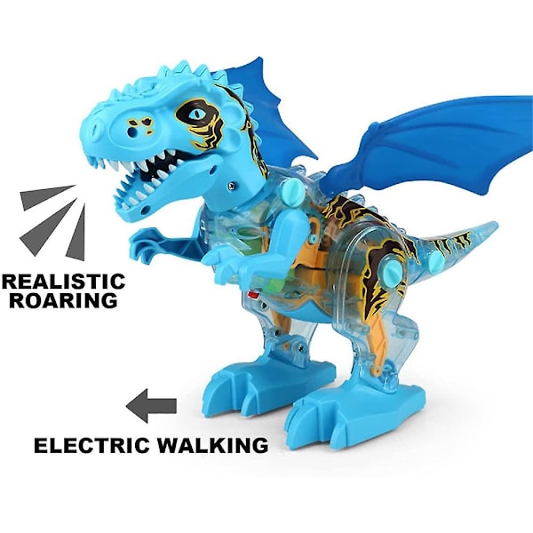 Elektrisk gående dinosaur robot med lys og musik legetøj til børn Blue
