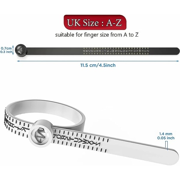 UK Ring Sizer Mät storlekar A-Z med förstoringsglas justerbart ringmätningsverktyg för män och kvinnor