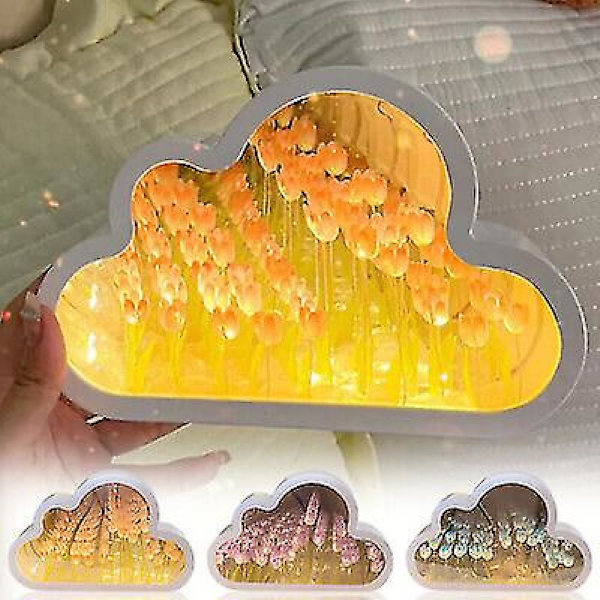 Sky Mirror Tulip Lampe, Håndlaget DIY Tulipaner Speil Nattlys, 100% Ny Pink