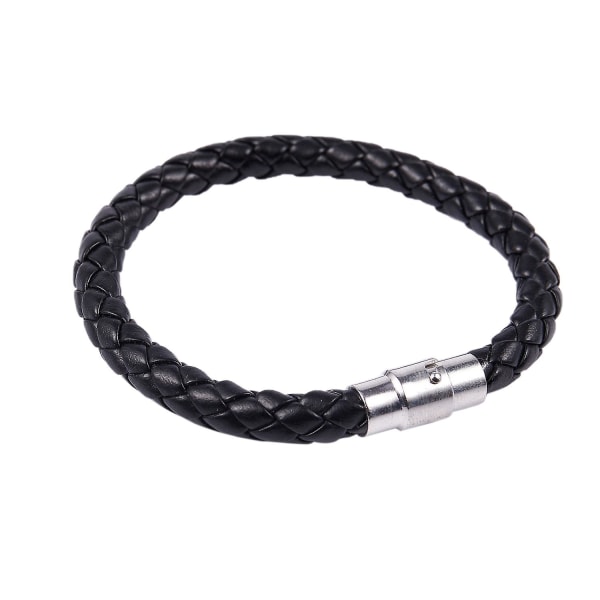 Armband i rostfritt stål och läder, flätat läderarmband, för män och kvinnor, svart - Bredd 6 mm - Läng