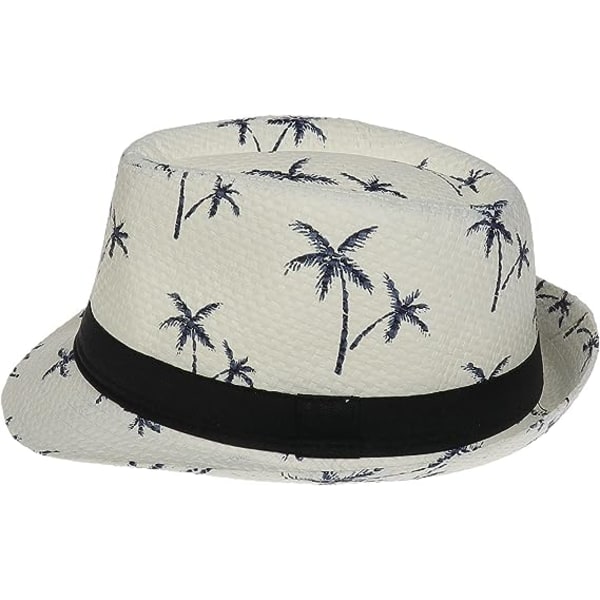 Hawaiiansk Fedora Halmhatte til Mænd Kvinder Unisex Panama Sommer Sol Jazz Kostumefest Cap(Beige)