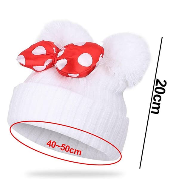 Lue for småbarn Vinter Dobbel Pom Pom Strikket Lue White