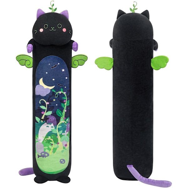 20 tommer lang djævel mynte katteplys puder fyldte dyr squishy puder - plys sød killing sovende kramme plys pude bløde legetøj til børn (sort) 20inch/50cm