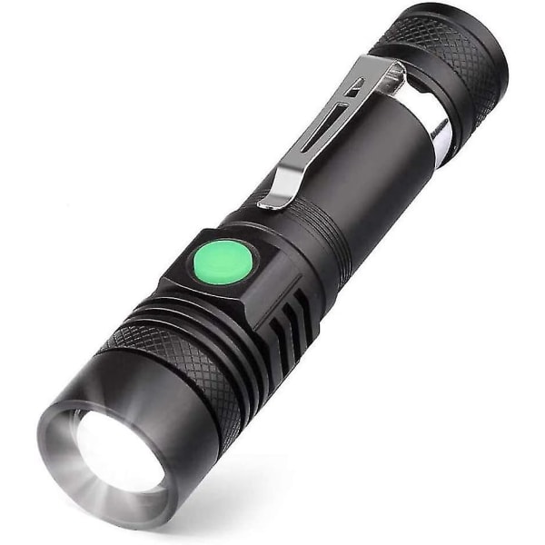 Genopladelig USB LED-lommelygte, 600 lumen lommelygte, IP65 vandtæt, 4 lystilstande, zoombar lommelygte til husholdning, camping, vandreture, nødsituationer (batt