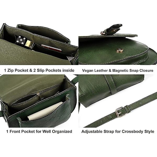 Naisten crossbody-laukku, pieni laukku ja olkalaukku, vintage-satulalaukku, vegaaninahkaa big green