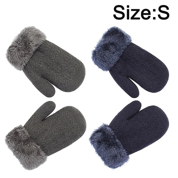 2 par höst- och vinterhandskar för barn, halkfria varma och kashmir-stickade handskar S Dark grey -  navy blue