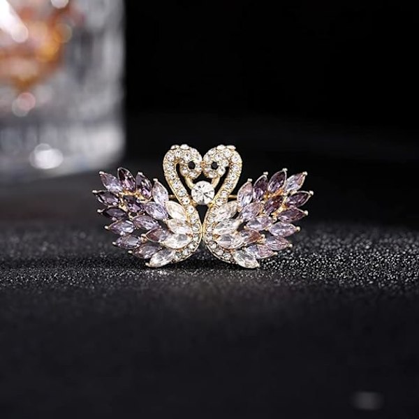 Kukka-nauha rintaneula, Vintage Elegantti ainutlaatuinen kristallirintaneula, Muotitimantti rintaneula, Pin Badges, Tarvikkeet, Timantti rintaneula(Purple Swan)