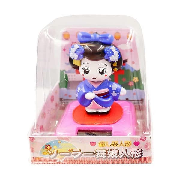 Japansk Danser Blå Solcelledrevet Bobblehead for Bilens Dashbordpynt Ingen Batterier Kreves