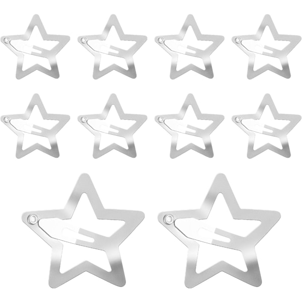 10 Pieces Metal Star Snap Hair Clips Silver Hair Barrettes for Kids Girls Women Hairpin Lovely Hair Accessories (Silver)