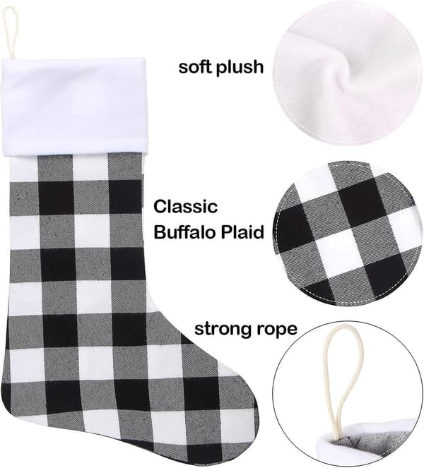 Juleplaid Strømper. 6-pak 18 tommer Store Sort Hvid Plaid Strømper Med Plys Gave