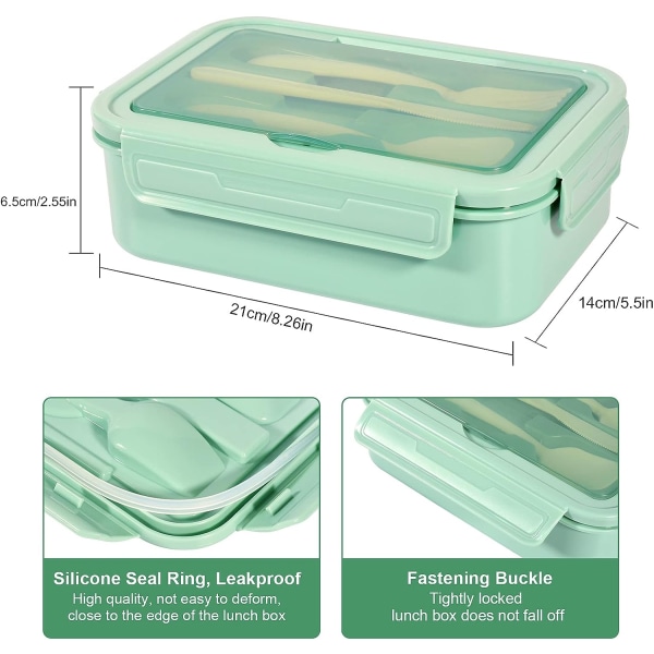 1400 ml Bento madkasse, beholder med 3 rum, bestik, opvaskemaskine, BPA-fri sandwichboks til voksne og børn