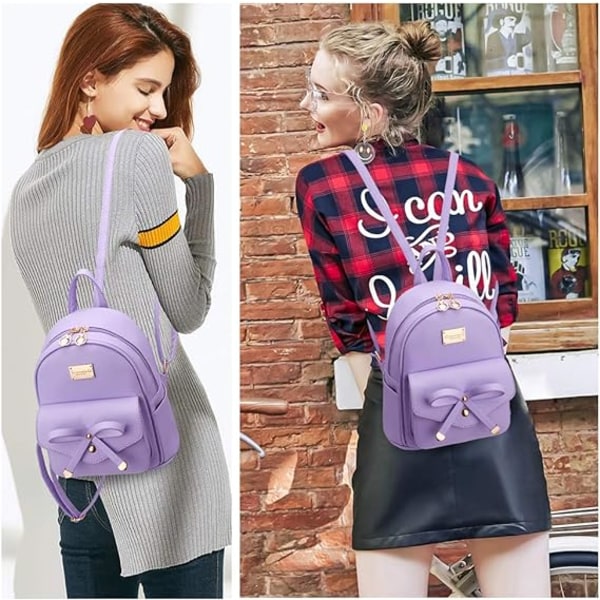 Kvinnor Ryggsäck Mini Ryggsäckar Flickor Rosett PU Läder Ryggsäck Handväska Söta Axelväskor Ryggsäck för Damer Liten Ryggsäck Tonåringar pink