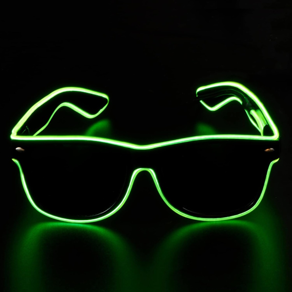 Blå LED-briller med neonlys, solbriller med LED-lys, gløder i mørket, blinkende rave-briller, kostymer for barn og voksne, festutstyr, mørke festartikler Green