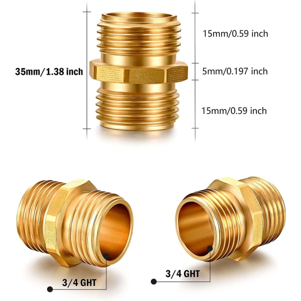 Haveslangefittings i massiv messing Tilslutninger Adapter Heavy Duty Messing Reparation han-til-han dobbelt hanhane lederkobling Dobbelt vandslangekonnektor(3)