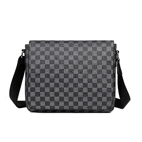 Herr Casual Rutig Axelväska Läder Sport Messenger Bag
